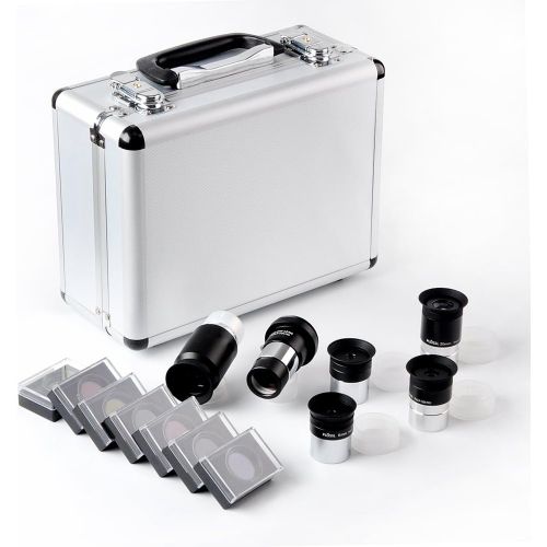  Solomark 1.25-Inch Telescope Eyepiece and Filter Set - Telescope Accessory Kit (Silver) - 5pcs Plossl Eyepiece Set, 7pcs Filter Set, 2X Barlow Lens