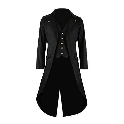  할로윈 용품SOLOTIMES Mens Black Tailcoat Jacket Gothic Steampunk Victorian VTG Halloween Costume Long Coat