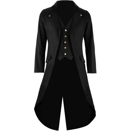  할로윈 용품SOLOTIMES Mens Black Tailcoat Jacket Gothic Steampunk Victorian VTG Halloween Costume Long Coat