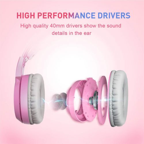  SOMIC G951pink Gaming Headset for PC, PS4, Laptop: 7.1 Virtual Surround Sound Detachable Cat Ear Headphones LED, USB, Lightweight Self-Adjusting Over Ear Headphones for Girlfriend