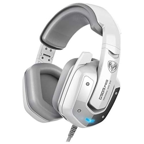  SOMIC G909PRO Gaming Headset,7.1 Virtual Surround Sound USB Over Ear Bass Headphone for PS4,PC with Mic,Volume Control,LED(White)