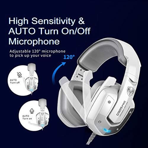  SOMIC G909PRO Gaming Headset,7.1 Virtual Surround Sound USB Over Ear Bass Headphone for PS4,PC with Mic,Volume Control,LED(White)