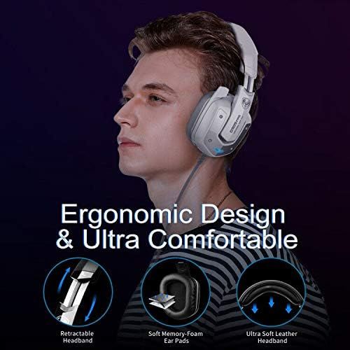  SOMIC G909PRO Gaming Headset,7.1 Virtual Surround Sound USB Over Ear Bass Headphone for PS4,PC with Mic,Volume Control,LED(White)