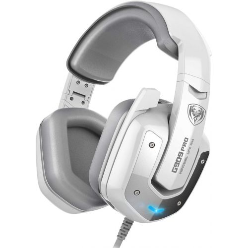  SOMIC G909PRO Gaming Headset,7.1 Virtual Surround Sound USB Over Ear Bass Headphone for PS4,PC with Mic,Volume Control,LED(White)