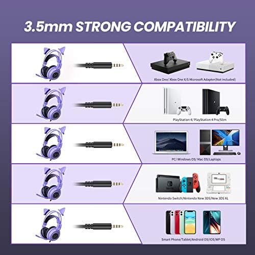  SOMIC G951S Purple Stereo Gaming Headset with Mic for PS4, PS5, Xbox One, PC, Phone, Detachable Cat Ear 3.5MM Noise Reduction Headphones Computer Gaming Headphone Self-Adjusting Ga