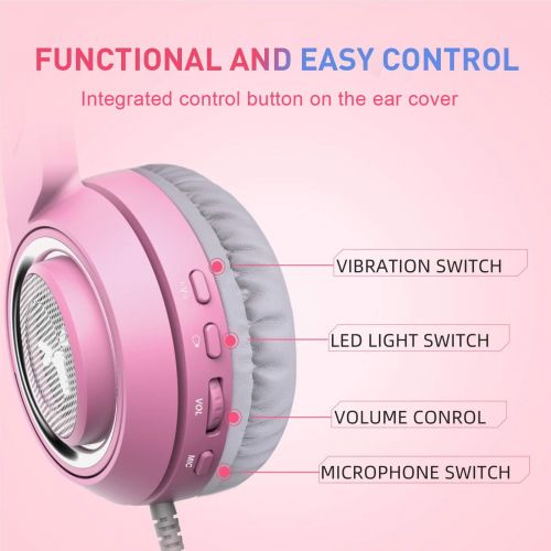  SOMIC G951pink Gaming Headset for PC, PS4, Laptop: 7.1 Virtual Surround Sound Detachable Cat Ear Headphones LED, USB, Lightweight Self-Adjusting Over Ear Headphones for Girlfriend