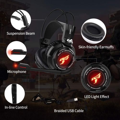  SOMIC G941 Gaming Headset For PS4, PC and Laptop, 7.1 Virtual Surround Sound USB Lightweight Over Ear Headphone with Mic,Volume Control,LED(Black)