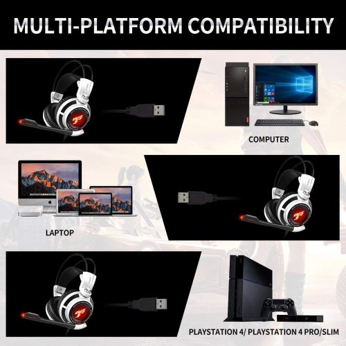  SOMIC G941 Gaming Headset For PS4, PC and Laptop, 7.1 Virtual Surround Sound USB Lightweight Over Ear Headphone with Mic,Volume Control,LED(Black)