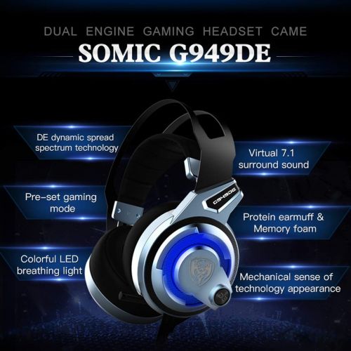  SOMIC Somic G949DE,PC PS4 Gaming Headset Noise Cancelling Overear,7.1 Virtual surround Stereo Sound,Mic and Colorful LED Lights,USB plug