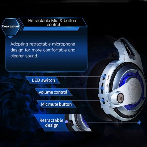  SOMIC Somic G949DE,PC PS4 Gaming Headset Noise Cancelling Overear,7.1 Virtual surround Stereo Sound,Mic and Colorful LED Lights,USB plug