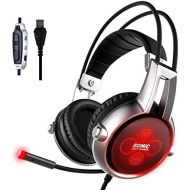 SOMIC E95X Realistic 5.2 Surround Sound USB Gaming Headset Lightweight Over Ear Headphone with Mic,Volume Control,LED(Black)