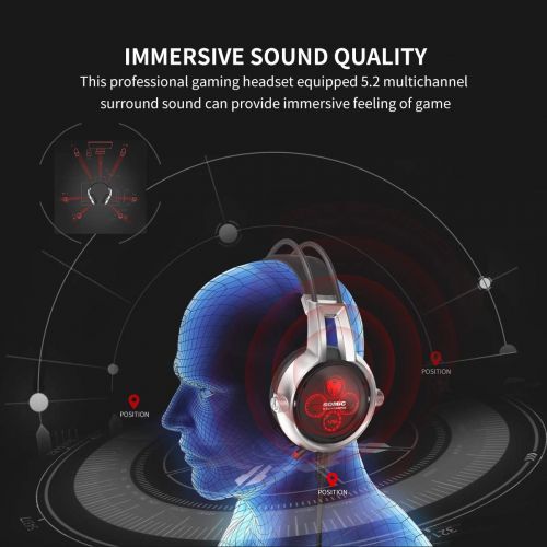  SOMIC E95X Realistic 5.2 Surround Sound USB Gaming Headset Lightweight Over Ear Headphone with Mic,Volume Control,LED(Black)