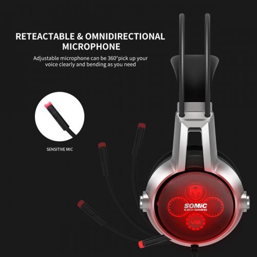  SOMIC E95X Realistic 5.2 Surround Sound USB Gaming Headset Lightweight Over Ear Headphone with Mic,Volume Control,LED(Black)