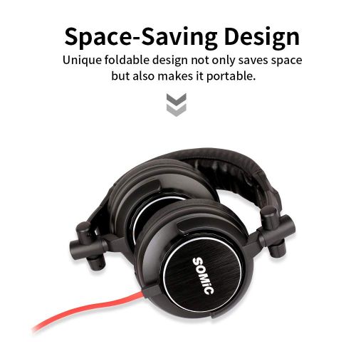  SOMIC MM185 Foldable Over Ear Music DJ Headphones, Headsets Noise Cancelling Bass Hi-Fi Light-weight Stereo Isolation Earphone for Studio Monitoring and Mixing