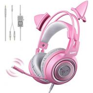 [아마존베스트]SOMiC G951S Pink Gaming Headset with Microphone, for Girls and Women, Pink Cat Ear Headphones with 3.5mm Cable for the Xbox One, Nintendo Switch, PS4, iPhone, iPad