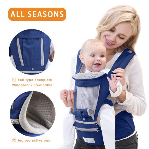  SONARIN 3 in 1 Multifunction Hipseat Baby Carrier,Front and Back,100% Cotton,Ergonomic,Easy Mom,Adapted to Your Childs Growing, 100% Guarantee and Free DELIVERY,Ideal Gift(Blue)