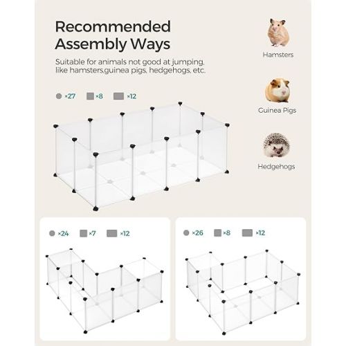  SONGMICS Pet Playpen with Floor, Small Animal Pen, Pet Fence Indoor, DIY Plastic Enclosure for Hamsters, Hedgehogs, 49.2 x 24.8 x 16.5 Inches, White ULPC001W01