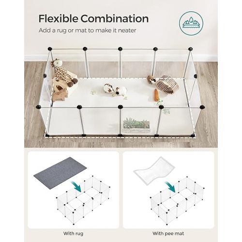  SONGMICS Pet Playpen with Floor, Small Animal Pen, Pet Fence Indoor, DIY Plastic Enclosure for Hamsters, Hedgehogs, 49.2 x 24.8 x 16.5 Inches, White ULPC001W01