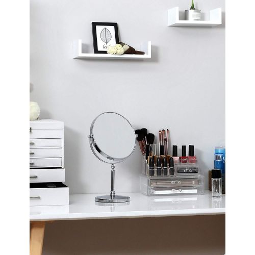  SONGMICS 8-Inch Large Tabletop Vanity Makeup Mirror Two-sided 7x Magnifying Swivel Cosmetic Mirror, 14 Inches Height Chrome UBBM07S
