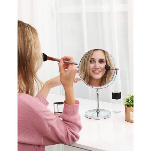  SONGMICS 8-Inch Large Tabletop Vanity Makeup Mirror Two-sided 7x Magnifying Swivel Cosmetic Mirror, 14 Inches Height Chrome UBBM07S