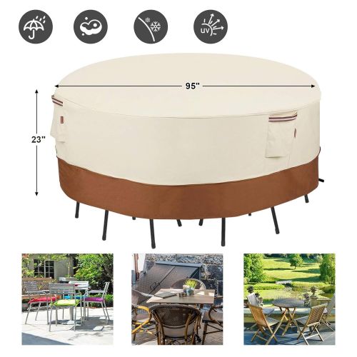  SONGMICS Outdoor Round Patio Table and Chairs Cover 66, Beige Brown UGTC72M