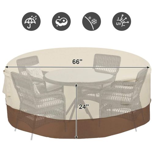  SONGMICS Outdoor Round Patio Table and Chairs Cover 66, Beige Brown UGTC72M