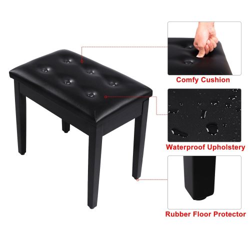  SONGMICS Padded Wooden Piano Bench Stool with Music Storage Black ULPB55H