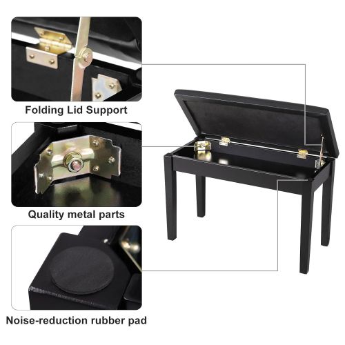 SONGMICS Wooden Duet Piano Bench with Padded Cushion and Music Storage Black ULPB75BK