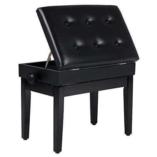  SONGMICS Adjustable Wooden Piano Bench Stool with Sheet Music Storage Black ULPB57H