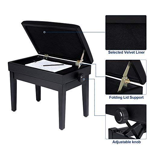  SONGMICS Adjustable Wooden Piano Bench Stool with Sheet Music Storage Black ULPB57H