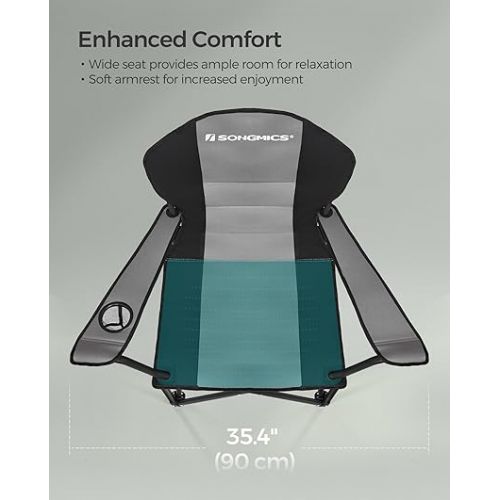  SONGMICS Folding Camping Chair, Supports 551 lb, with Comfortable Sponge Seat, Heavy Duty Structure, Cup Holder, Outdoor Picnic Chair