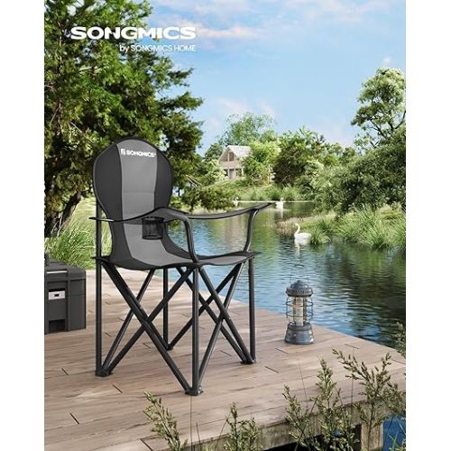  SONGMICS Folding Camping Chair, Supports 551 lb, with Comfortable Sponge Seat, Heavy Duty Structure, Cup Holder, Outdoor Picnic Chair