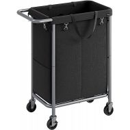 SONGMICS Laundry Basket with Wheels, 2-Section Rolling Laundry Hamper, 37 Gallons (140L), Removable Liner, Steel Frame with Handle, Blanket Storage, 27.2 x 15.4 x 31.9 Inches, Ink Black URLS004B01