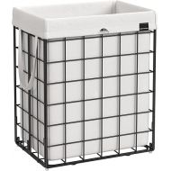 SONGMICS Laundry Hamper, 23.8 Gal (90L) Laundry Basket, Collapsible Clothes Hamper, Removable and Washable Liner, Metal Wire Frame, for Bedroom Bathroom, Black and White ULCB190W01