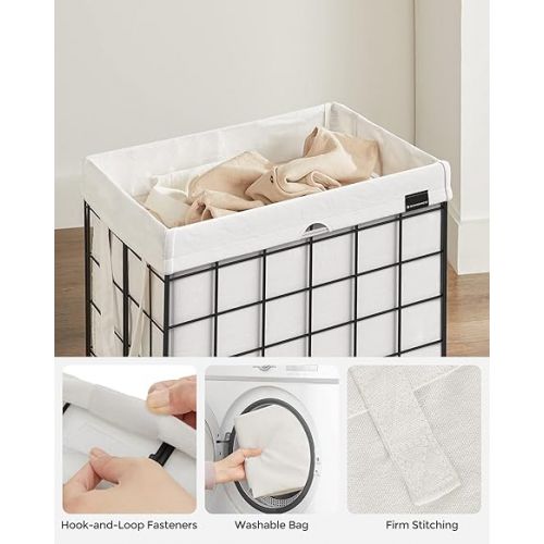  SONGMICS Laundry Hamper, 23.8 Gal (90L) Laundry Basket, Collapsible Clothes Hamper, Removable and Washable Liner, Metal Wire Frame, for Bedroom Bathroom, Black and White ULCB190W01