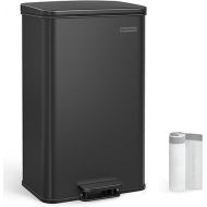 SONGMICS Kitchen Trash Can, 10.5 Gallon Garbage Can, Large Step Trash Bin with Lid, Stainless Steel, Soft Close, 15 Trash Bags Included, Black ULTB540B40