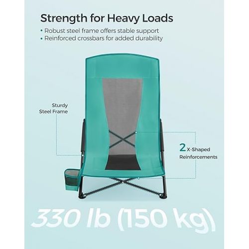  SONGMICS Portable Beach Chair, with High Backrest, Cup Holder, Foldable, Lightweight, Comfortable, Heavy Duty, Outdoor Chair