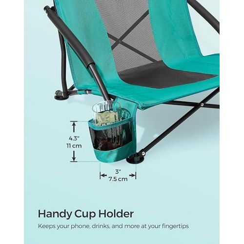  SONGMICS Portable Beach Chair, with High Backrest, Cup Holder, Foldable, Lightweight, Comfortable, Heavy Duty, Outdoor Chair