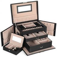 [아마존 핫딜]  [아마존핫딜]SONGMICS Jewelry Box, Girls Jewelry Organizer, Mirrored Mini Travel Case, Lockable, Black UJBC121B