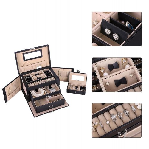  [아마존 핫딜]  [아마존핫딜]SONGMICS Jewelry Box, Girls Jewelry Organizer, Mirrored Mini Travel Case, Lockable, Black UJBC121B