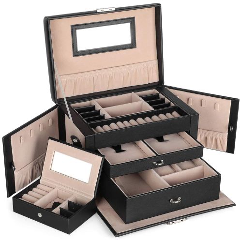  [아마존 핫딜]  [아마존핫딜]SONGMICS Jewelry Box, Girls Jewelry Organizer, Mirrored Mini Travel Case, Lockable, Black UJBC121B