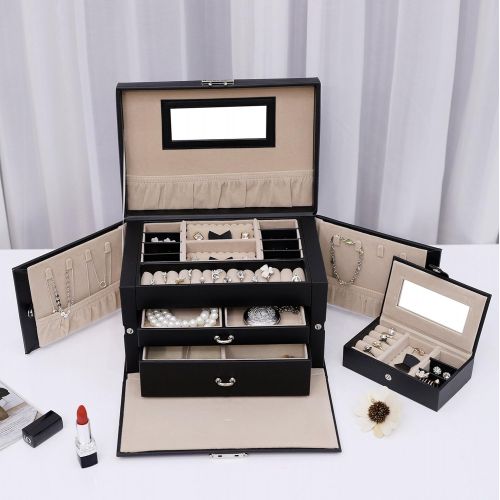  [아마존 핫딜]  [아마존핫딜]SONGMICS Jewelry Box, Girls Jewelry Organizer, Mirrored Mini Travel Case, Lockable, Black UJBC121B