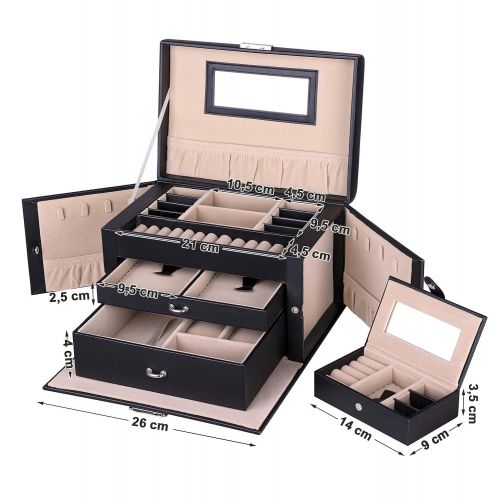  [아마존 핫딜]  [아마존핫딜]SONGMICS Jewelry Box, Girls Jewelry Organizer, Mirrored Mini Travel Case, Lockable, Black UJBC121B