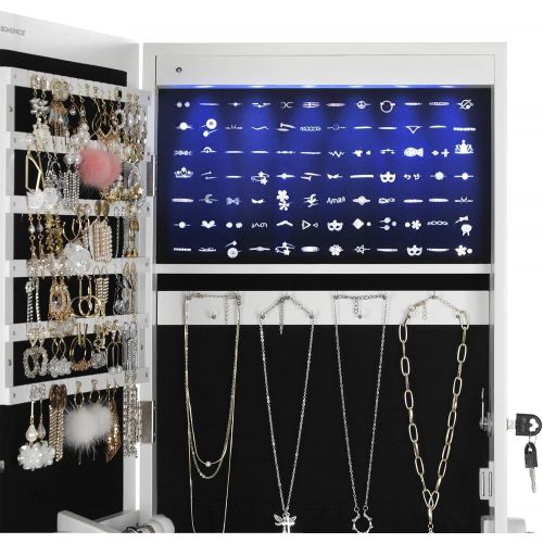  [아마존 핫딜]  [아마존핫딜]SONGMICS 6 LEDs Jewelry Cabinet Lockable Standing Mirrored Jewelry Armoire Organizer 2 Drawers White UJJC94W