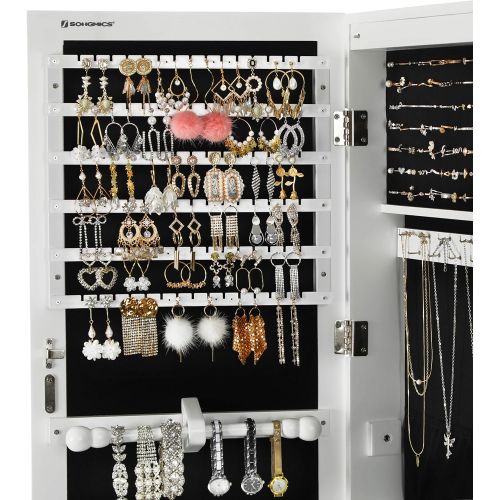  [아마존 핫딜]  [아마존핫딜]SONGMICS 6 LEDs Jewelry Cabinet Lockable Standing Mirrored Jewelry Armoire Organizer 2 Drawers White UJJC94W