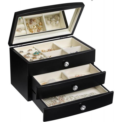  [아마존 핫딜]  [아마존핫딜]SONGMICS Jewelry Box Wooden Case Organizer with Large Mirror Black UJOW03B