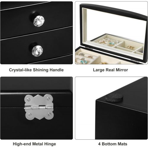  [아마존 핫딜]  [아마존핫딜]SONGMICS Jewelry Box Wooden Case Organizer with Large Mirror Black UJOW03B