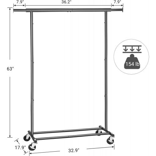  [아마존 핫딜]  [아마존핫딜]SONGMICS Clothing Garment Rack on Wheels, Heavy-Duty Clothes Rack, Collapsible, with Extendable Hanging Rail, Bottom Storage Shelf, Black UHSR13BK