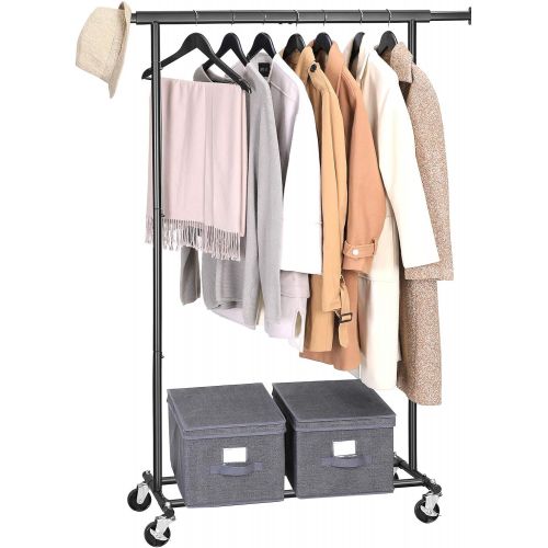  [아마존 핫딜]  [아마존핫딜]SONGMICS Clothing Garment Rack on Wheels, Heavy-Duty Clothes Rack, Collapsible, with Extendable Hanging Rail, Bottom Storage Shelf, Black UHSR13BK