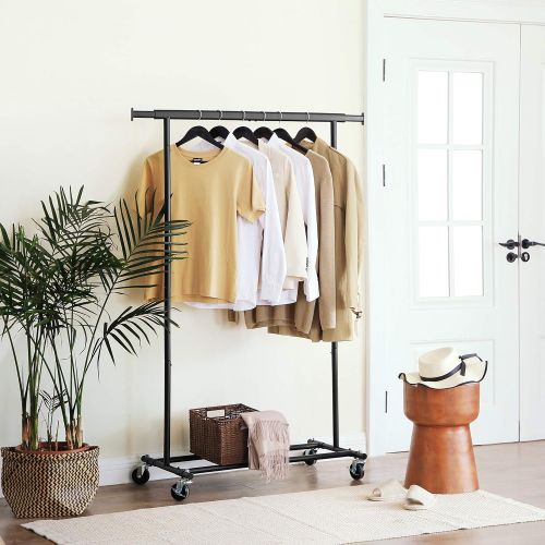  [아마존 핫딜]  [아마존핫딜]SONGMICS Clothing Garment Rack on Wheels, Heavy-Duty Clothes Rack, Collapsible, with Extendable Hanging Rail, Bottom Storage Shelf, Black UHSR13BK